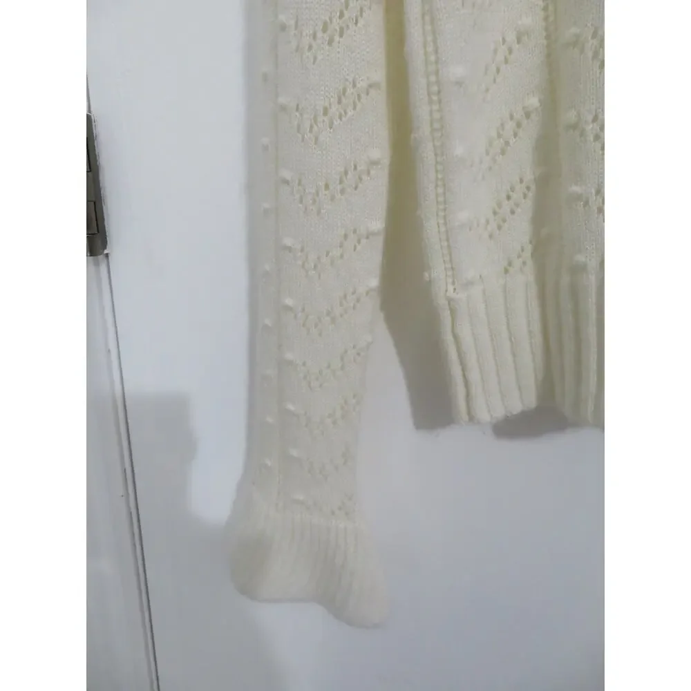 Tularosa Sz L Cream Manny Ruffle Sweater Wool Blend Pointelle Knit Long Sleeve